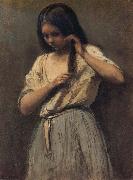 Corot Camille Girl Peninandose oil